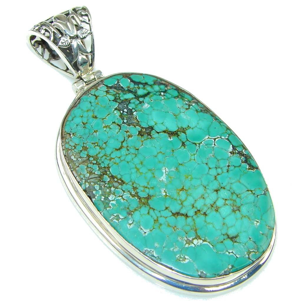 Large! Corrico Lake Green Turquoise Sterling Silver Pendant ...