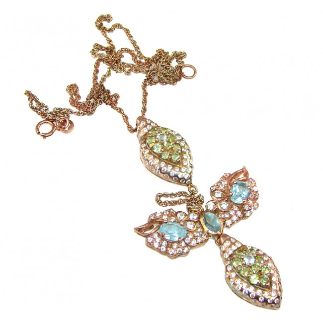 Vintage Design! Swiss Blue Topaz, Green Peridot Sterling Silver necklace