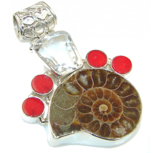 Big! Very Powerful Shell Ammonite Fossil Sterling Silver Pendant