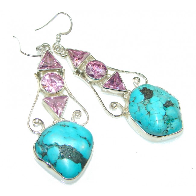 Big! Classic Blue Turquoise Sterling Silver earrings
