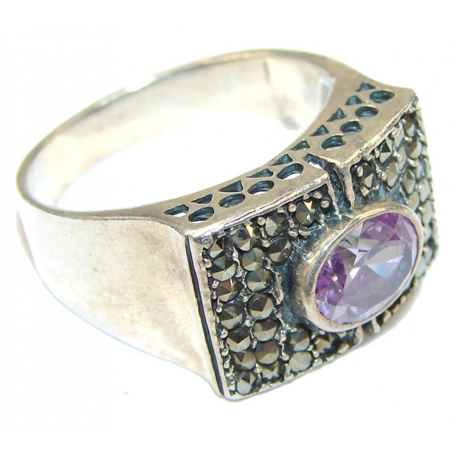 Amazing! Light Lilac Quartz & Marcasite Sterling Silver Ring s. 9 1/2