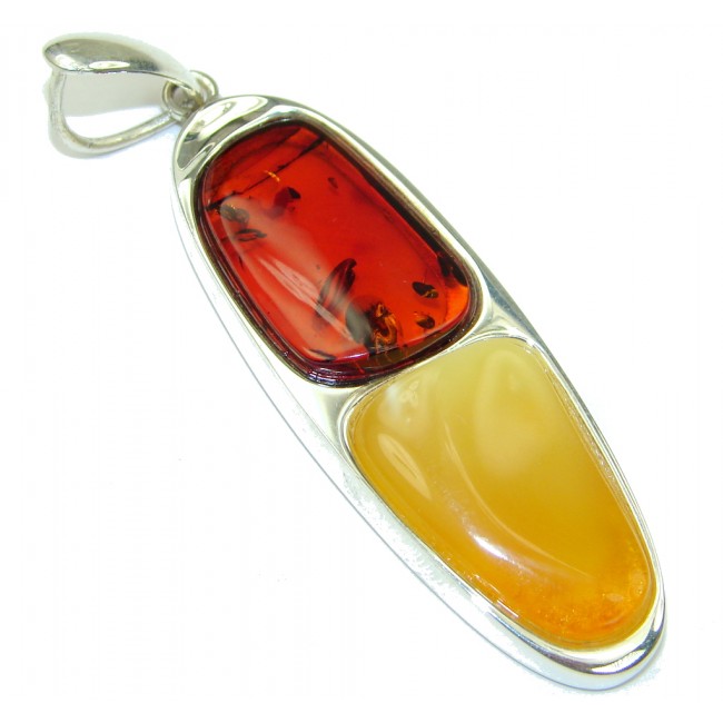 Big! Fancy Quality! AAA Baltic Polish Amber Sterling Silver Pendant