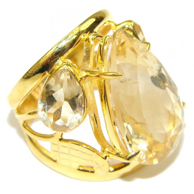Genuine! Natural Yellow Citrine, Gold Plated Sterling Silver Ring s. 6 1/2