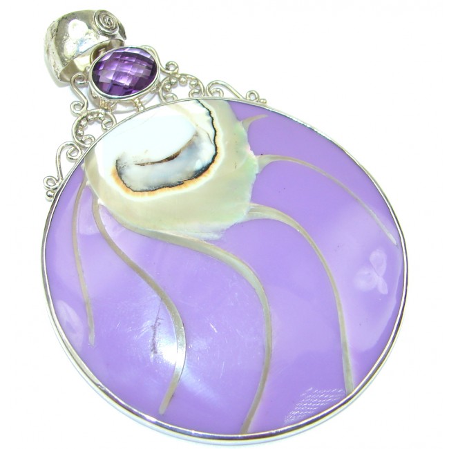 Big! Delicate Purple Ocean Shell Sterling Silver Pendant