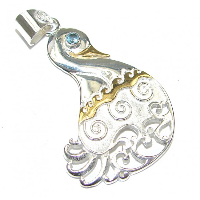 Swan Blue Topaz, Gold Plated Sterling Silver Pendant
