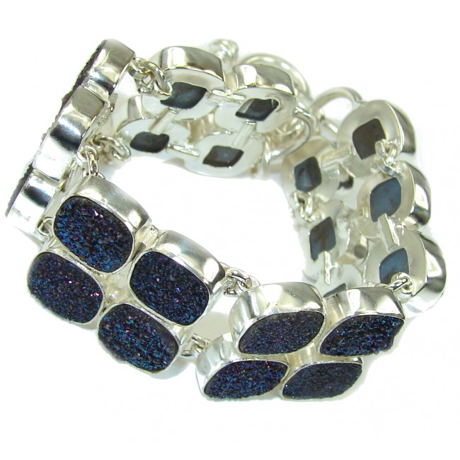 Aura Of Beauty!! Blue Rainbow Titanium Druzy Sterling Silver Bracelet