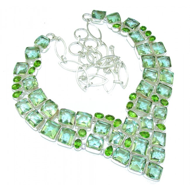 Green Lotus! Created Green Amethyst Sterling Silver necklace