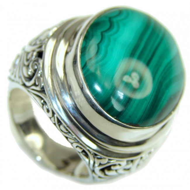 Green Love! Totally Oversized AAA Green Malachite Sterling Silver ring s. 10