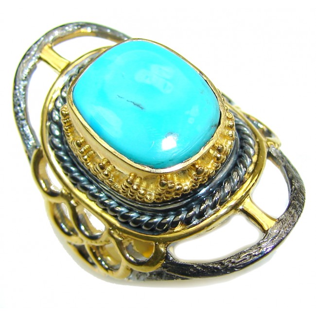 Sleeping Beauty! Blue Turquoise, Gold Plated, Rhodium Plated Sterling Silver ring s. 7 1/4