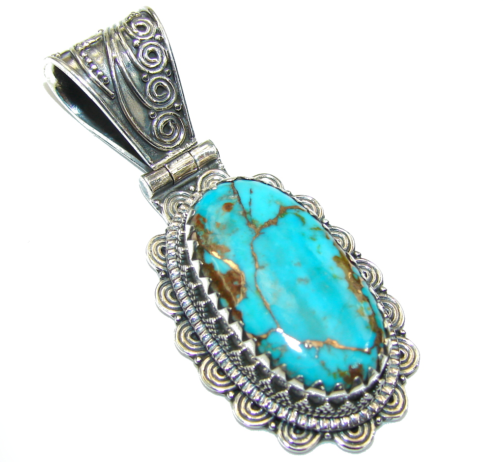 Bali Secret! Copper Blue Turquoise Sterling Silver Pendant - model #5 ...