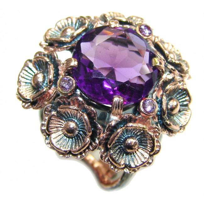 Natural AAA Purple Amethyst, Rose Gold Plated, Rhodium Plated Sterling Silver ring s. 7