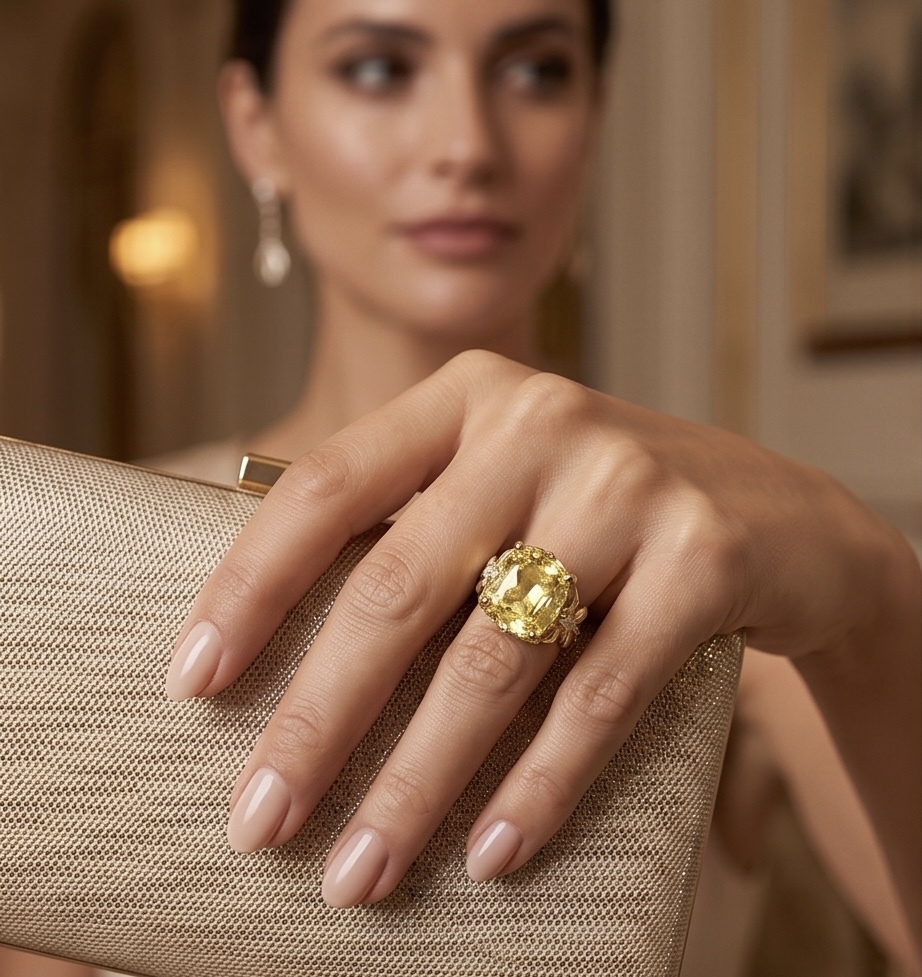 Yellow Sapphire Ring Sterling Silver | 18.8ct Statement