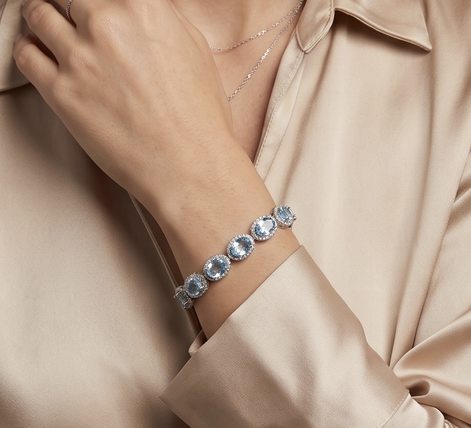Swiss Blue Topaz Bracelet Sterling Silver | 41.5 ct