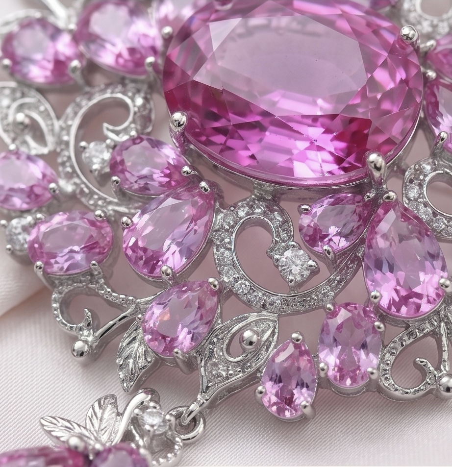 Pink Sapphire Pendant Sterling Silver | 72.7g Large