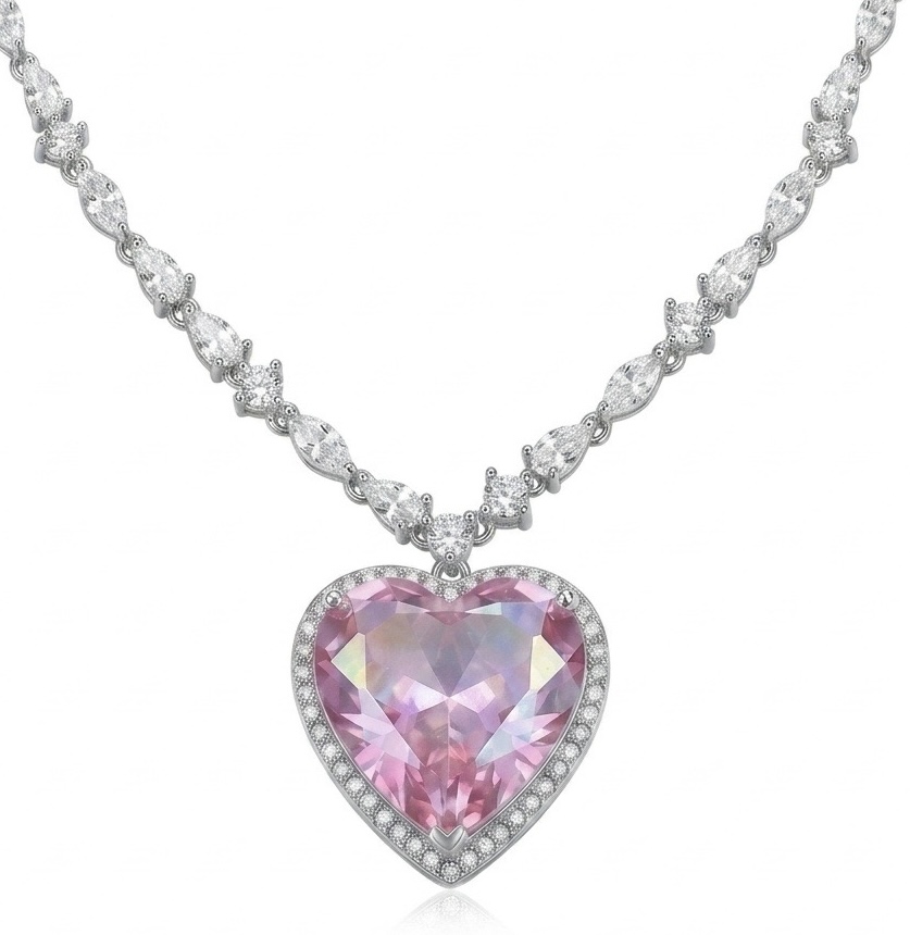Pink Sapphire Necklace Sterling Silver | 22.7 Ct Heart