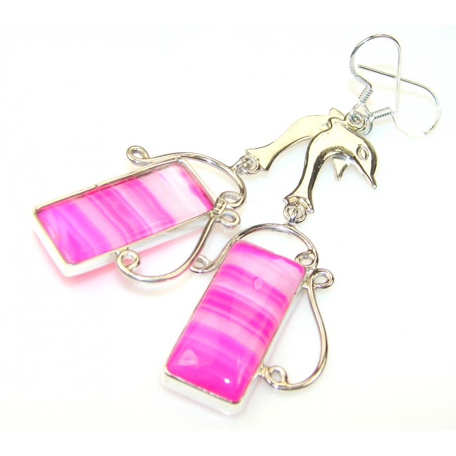Happy Delphines Pink Agate Sterling Silver earrings
