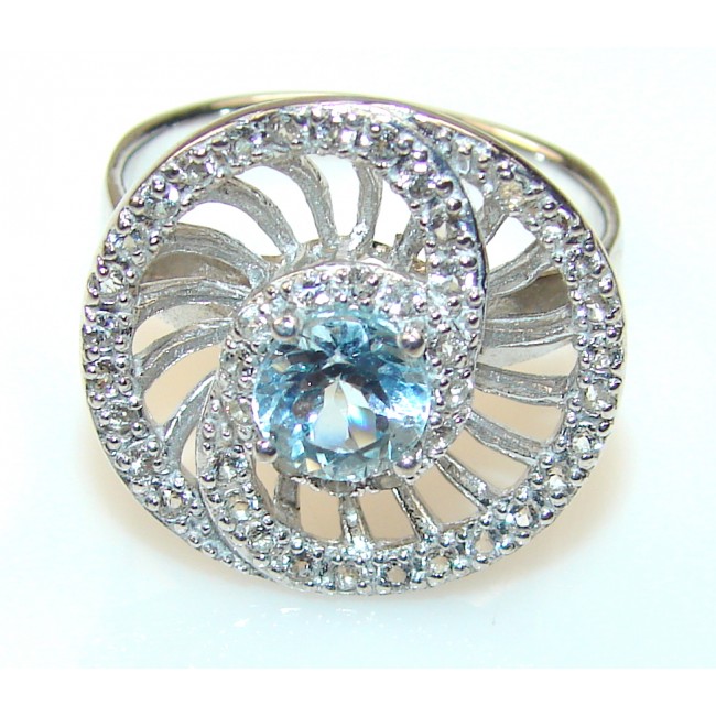 Natural Round Cut 6mm Top Sky BlueTopaz Sterling Silver Ring s. 8
