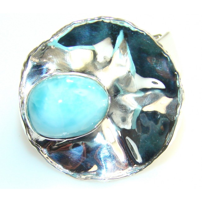 Spectacular Blue Larimar Sterling Silver Ring s. 6 & up