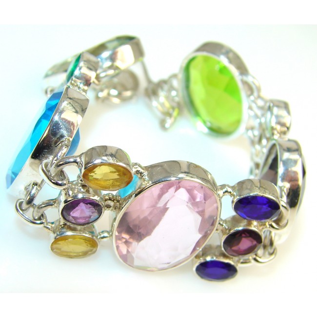 Aura Of Beauty Multicolor Quartz Sterling Silver Bracelet