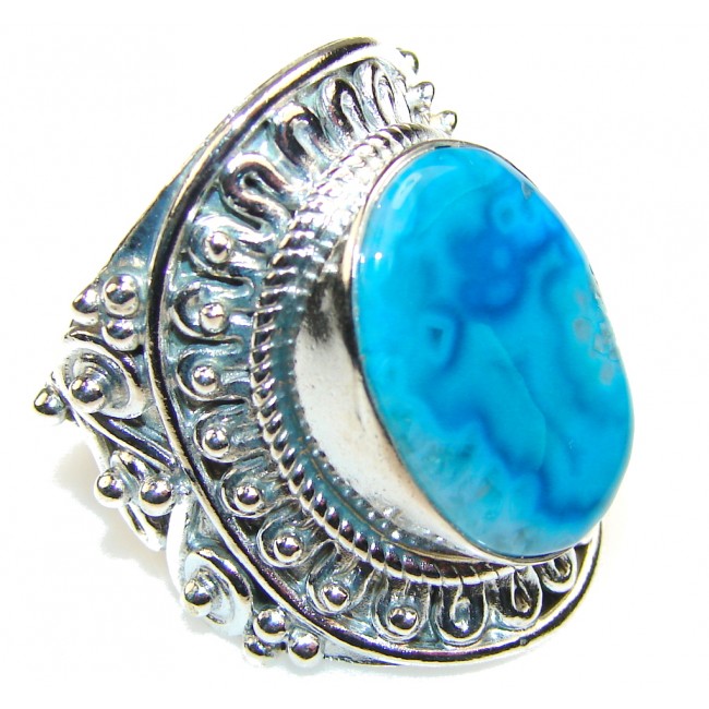 Passion Blue Agate Sterling Silver Ring s. 8 1/2