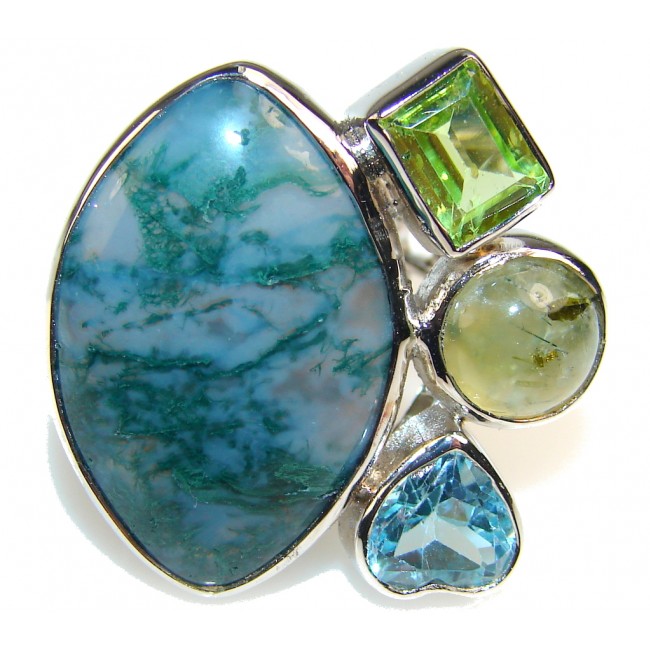 Classy Moss Agate Sterling Silver ring s. 7 -Adjustable ...
