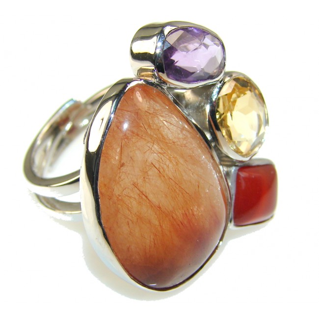 Natural Beauty Golden Calcite Sterling Silver Ring s. 8 & up