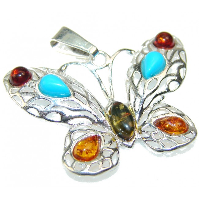 Butterfly Design Polish Amber Sterling Silver Pendant