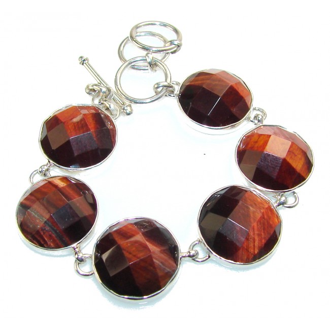 Fabulous Color Of Red Tigers Eye Sterling Silver Bracelet