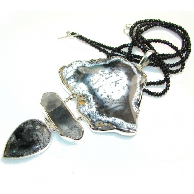 Huge!! Fainth In Love Dendritic Agate Sterling Silver necklace