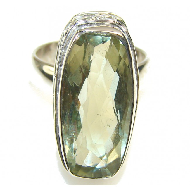 Vintage Style Green Amethyst Sterling Silver Ring s. 7 1/2