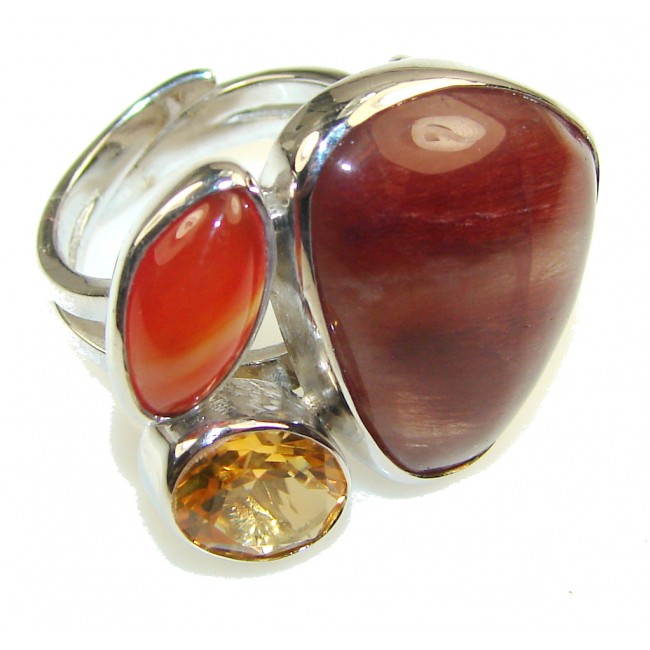 New Design!! Carnelian Sterling Silver ring s. 7 - Adjustable