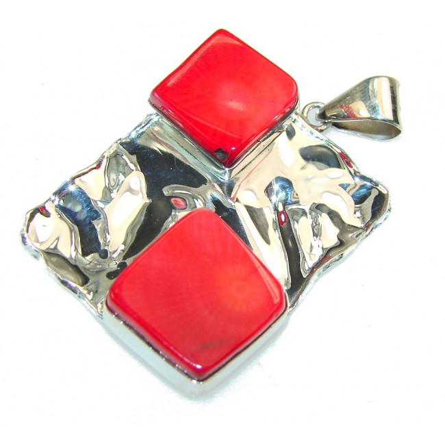 Sweet Red Fossilized Coral Sterling Silver pendant