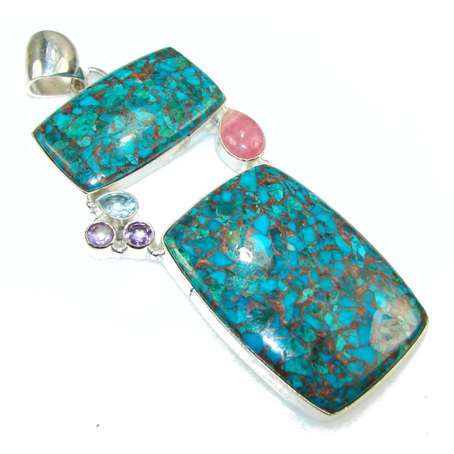 Big!! Awesome Copper Blue Azurite Sterling Silver Pendant