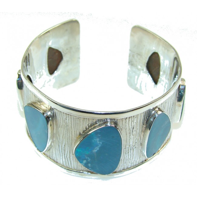 Natural Stone!! Blue Fire Opal Sterling Silver Bracelet / Cuff