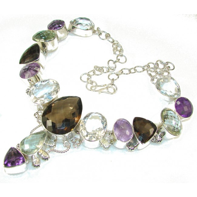 Huge!! Duality In Brown! Smoky Topaz Sterling Silver necklace