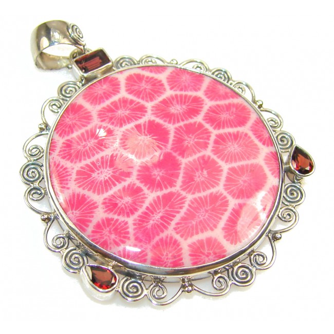 Excellent Pink Fossilized Coral Sterling Silver pendant