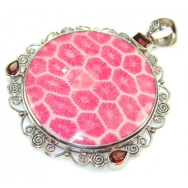 Excellent Pink Fossilized Coral Sterling Silver pendant
