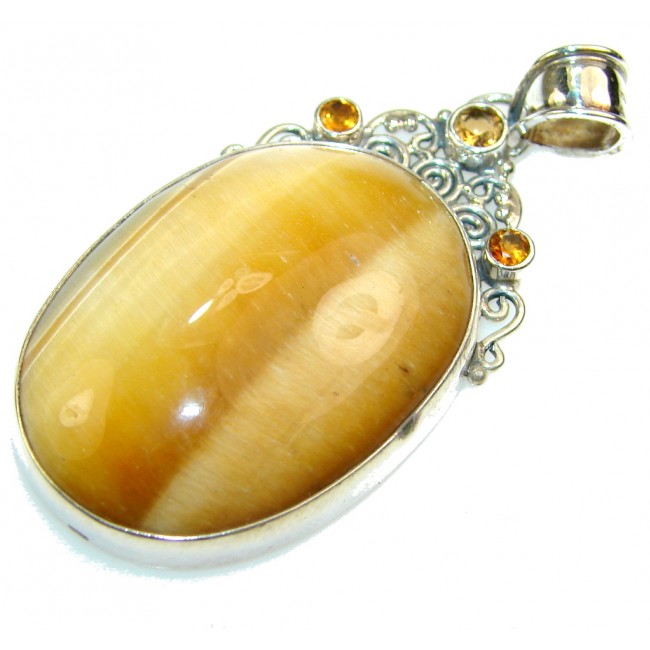 Awesome Color Of Light Brown Tigers Eye Sterling Silver Pendant