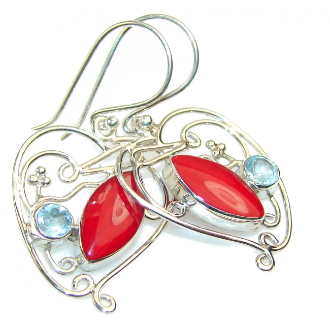 Lovely Design!! Red Coral Sterling Silver earrings
