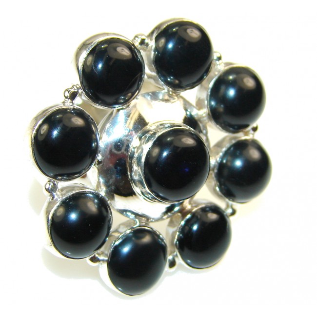 Big!! Excellent Black Onyx Sterling Silver Ring s. 10