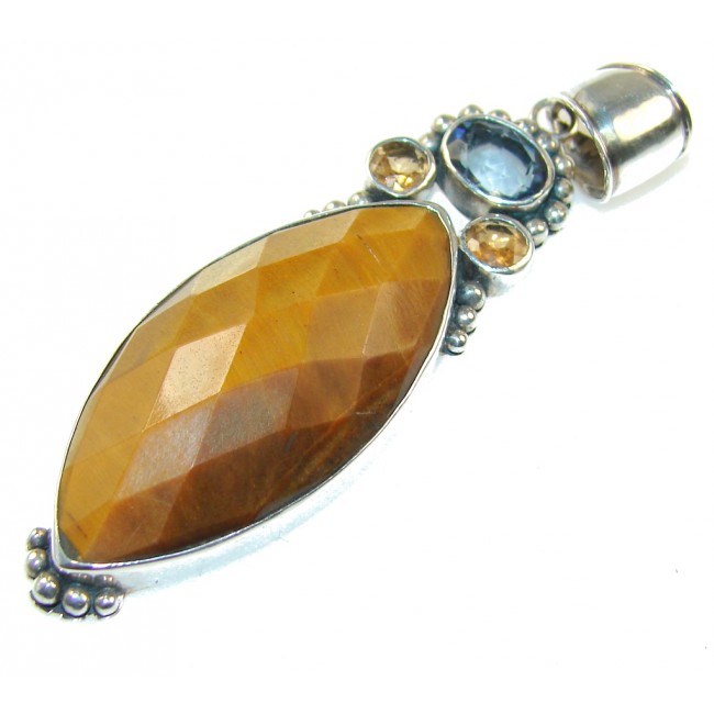 Excellent Brown Tigers Eye Sterling Silver Pendant