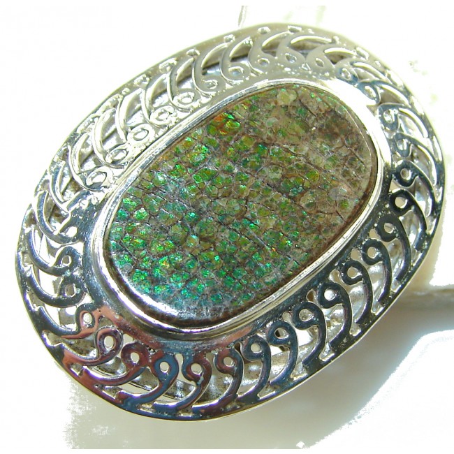 Big! Fabulous Green Ammolite Sterling Silver ring s. 11