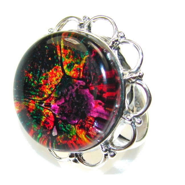 Rainbow Design! Dichroic Glass Sterling Silver ring s. 8