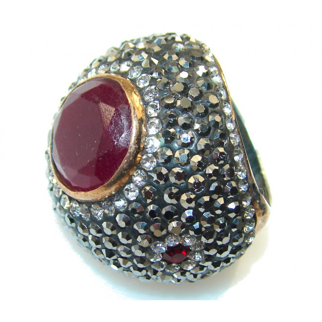 Amazing Design!! Red Ruby Sterling Silver ring s. 5 1/4