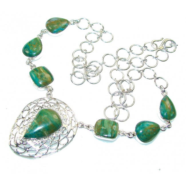 Amazing Green Peruvian Opal Sterling Silver Necklace