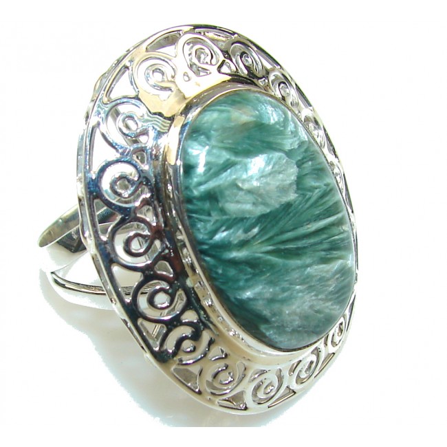 Big!! Fabulous Green Seraphinite Sterling Silver Ring s. 11