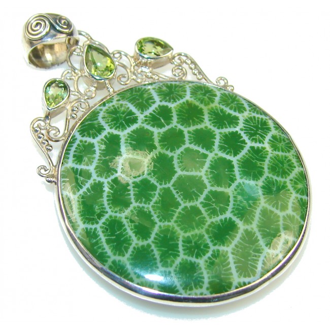 Stylish Green Fossilized Coral Sterling Silver pendant
