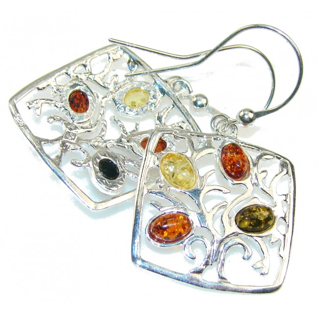Fabulous Multicolor Polish Amber Sterling Silver earrings