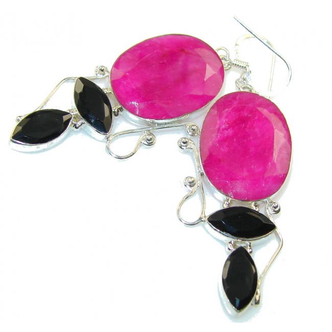 Amazing Color Of Pink Ruby Sterling Silver earrings