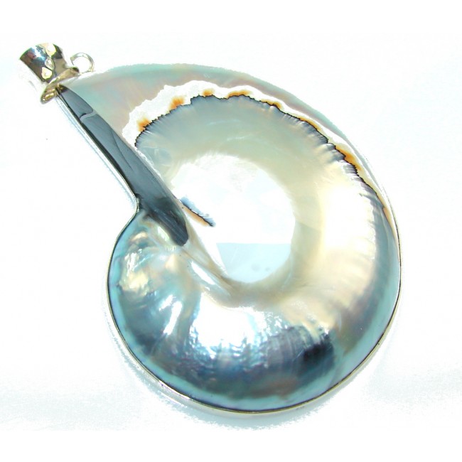 Huge!! Light Blue Ocean Shell Sterling Silver Pendant